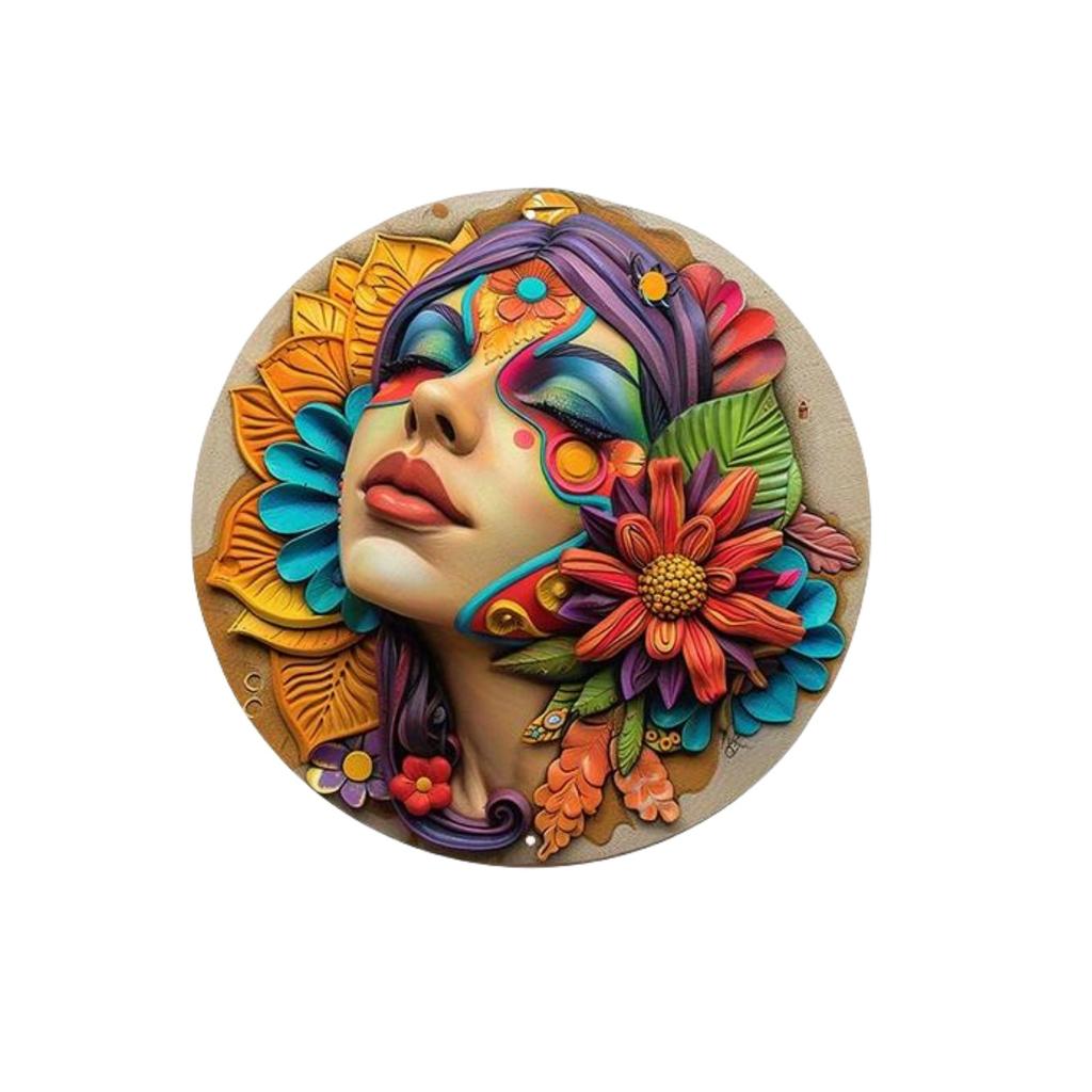 Unique African Mask Circular Aluminum Sign Wall Decor Art Painting Wreath Suitable for Home Caf É Bar Office Party Decoratio