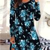 Autumn Winter Dress, Women'S Long Sleeve Round Neck T-Shirt Dress, Digital Floral Print Dress, Fashion Casual Long Dress