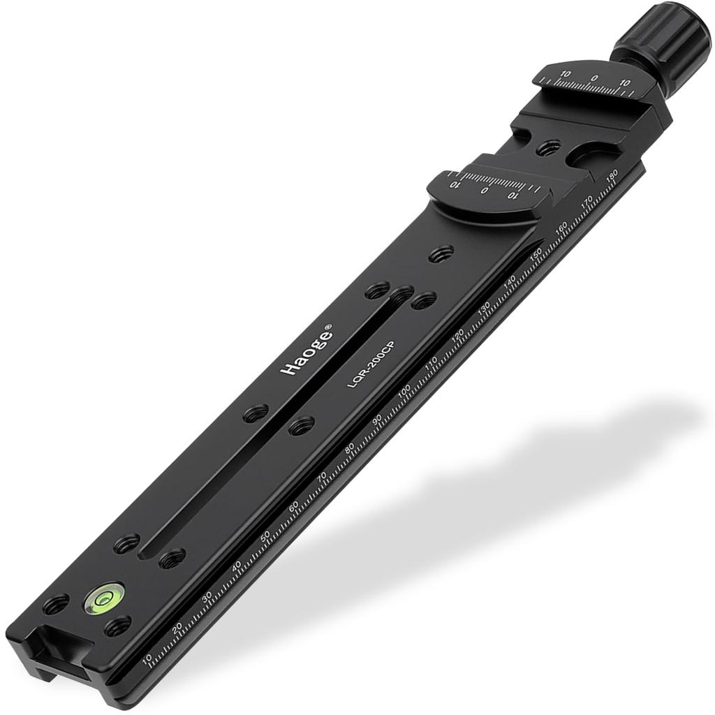 Haoge 200mm Nodal Slide Double Dovetail Focus Rail Plate with Metal Quick Release Clamp for Camera Panoramic Macro Photography with Arca Swiss RRS