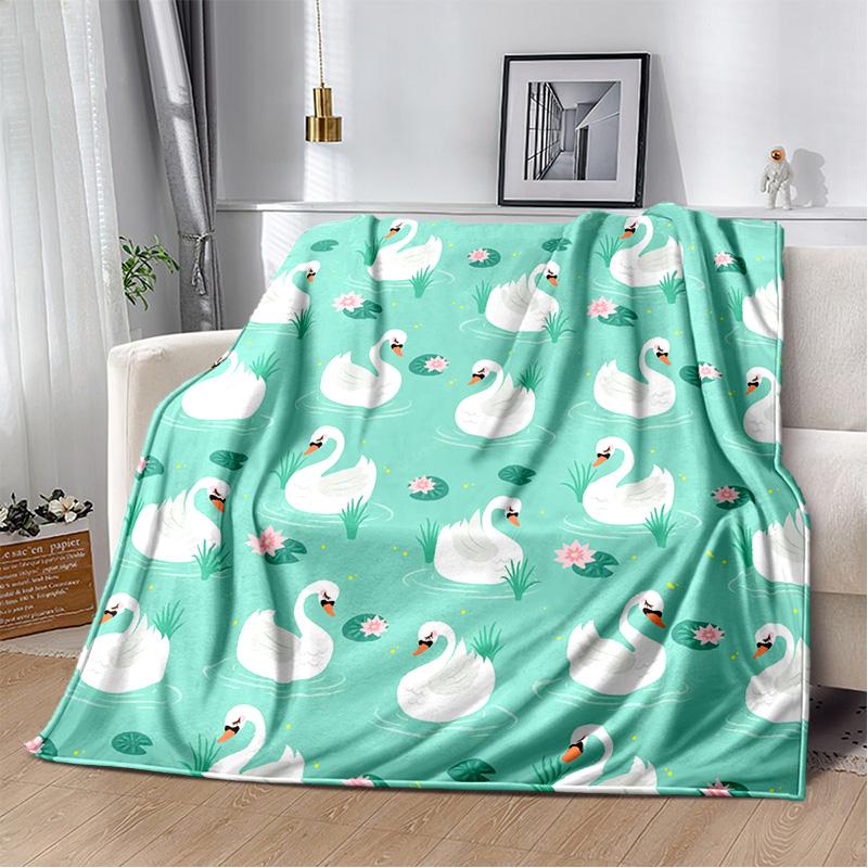 HD Cartoon Cute Swan Cygnus Soft Plush Blanket,Flannel Blanket Throw Blanket for Living Room Bedroom Bed Sofa Kids Cover Gitt 3D