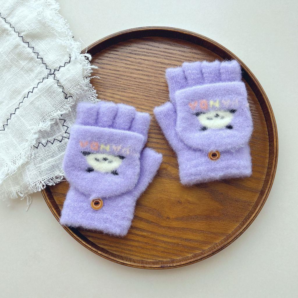 7-12 year old children's gloves 25 winter warm and cold proof men and women velvet flip half finger knitted baby cute cartoon