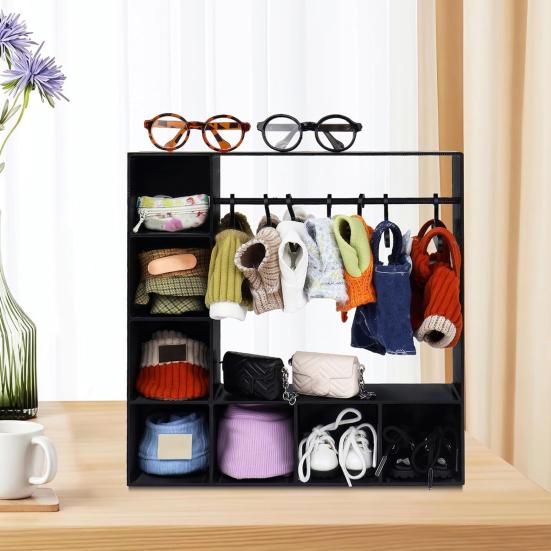 Mini Doll Wardrobe with 10 Hangers Doll Clothes Storage Closet for Display Dollhouse Accessories for 15/17cm Dolls