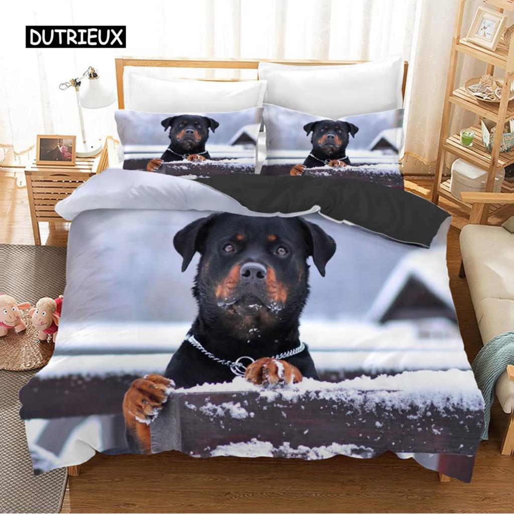 

Пододеяльник Rottweiler Twin Black Rottweiler Twin Постельное белье Animal theme для любителей собак Полиэстер Double Queen King Пододеяльник AU Single(140x210cm)