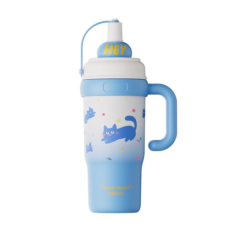 High-value large-capacity thermos cup, large-capacity ice cup, cute big-eyed student office leak-proof portable straw cup