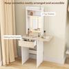 Small Vanity Desk with Mirror and LED Lights, Compact Dressing Table with Drop Leaf, Open Shelves and Drawer, White