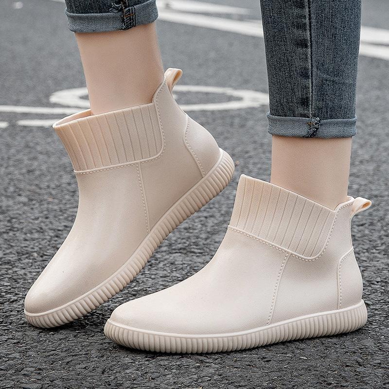 Kitchen work waterproof shoes rain shoes rain boots non-slip women's summer adult rubber shoes overshoes short tube thickened fashion
