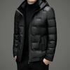 2025 Winter Men's Shiny Leather Hooded Down Jacket - Casual, Warm, Pure Color Outerwear