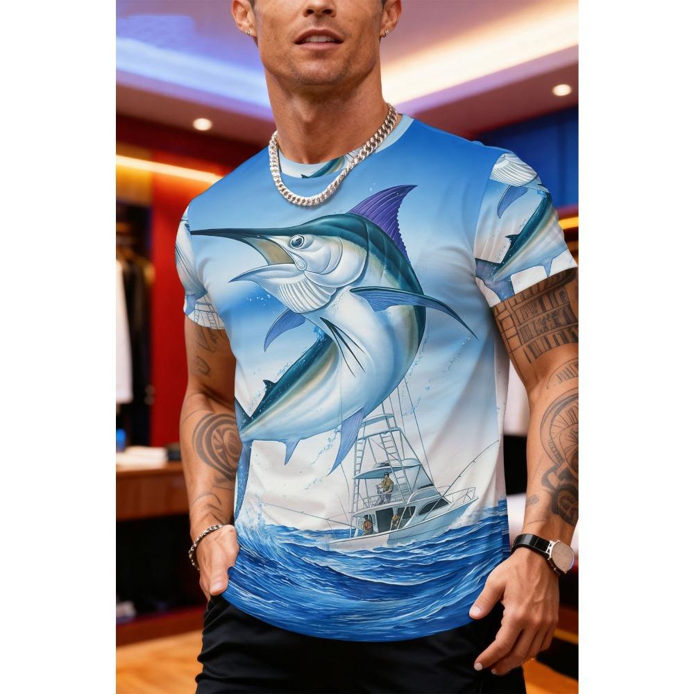 Men's Round Neck Casual Sports Comfortable Soft Large Loose Breathable T-shirt Summer Fashion Colorful Creative Fun Animal Short Sleeved T-shirt