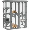 Catio Outdoor Cat Enclosure, Wooden Cat House with Platforms, Condo and Waterproof Cover for 2–3 Kittens, Grey