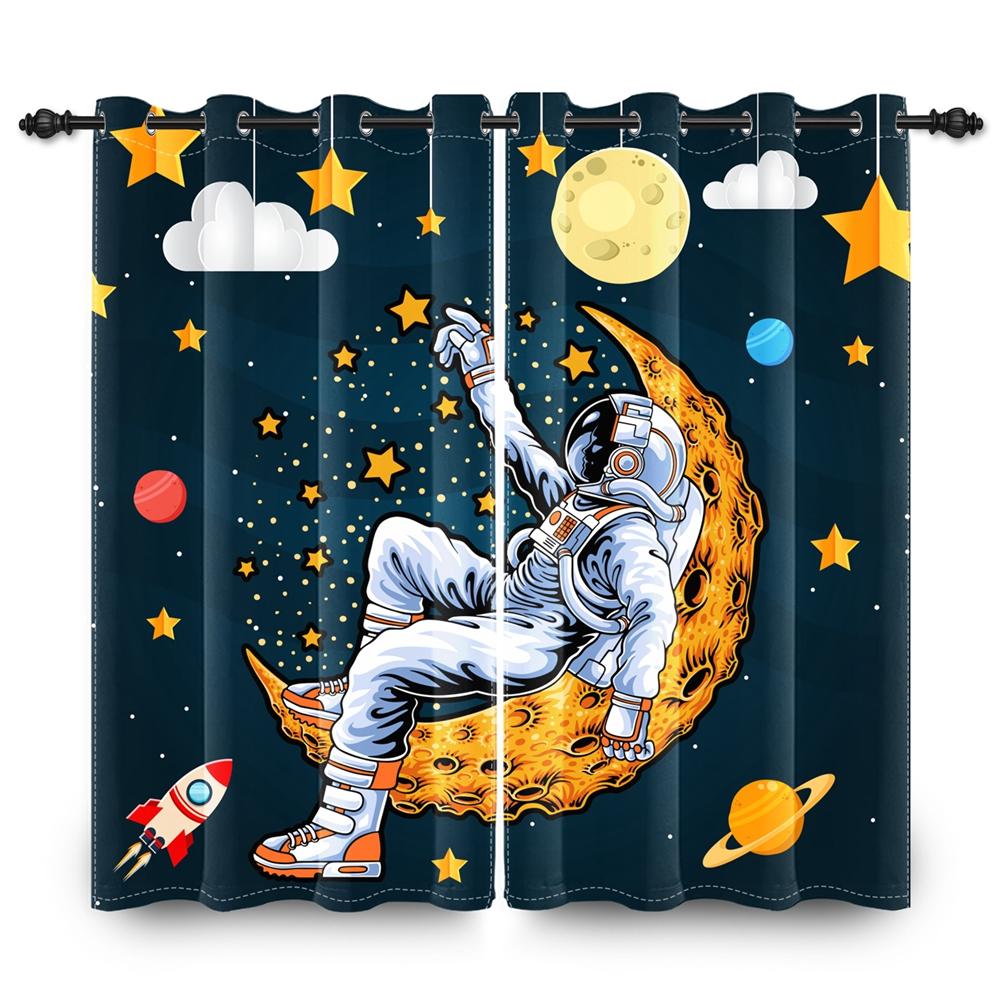 

Space Astronaut Blackout Curtains Fun Cartoon Print Window Curtain for Kids Bedroom Living Room Playful Room Darkening Drapes 53x137cm 2pcs