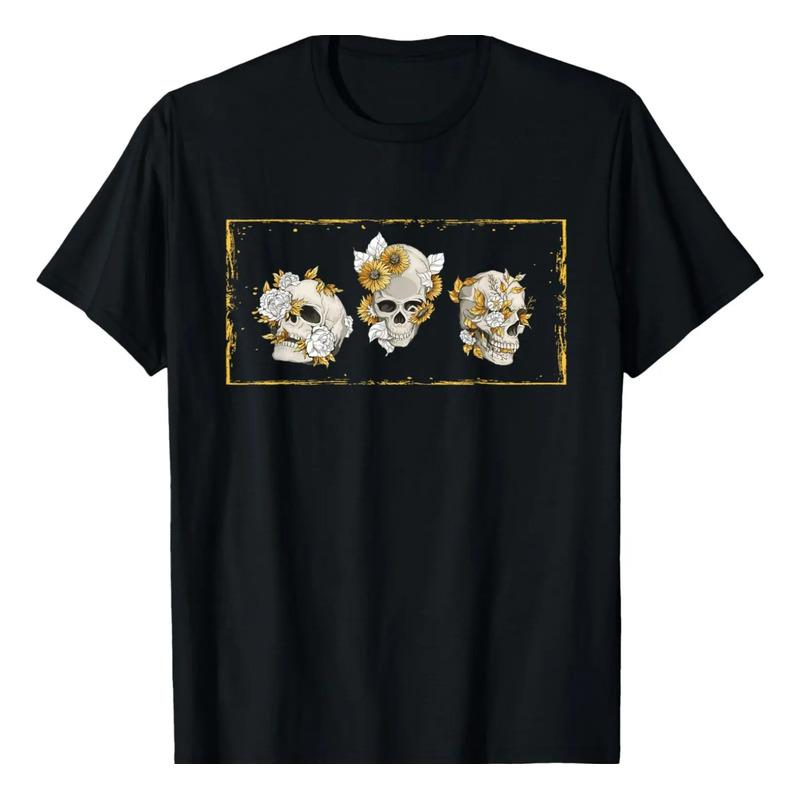 Camiseta Con Estampado De Flores, Calavera Y Girasol S