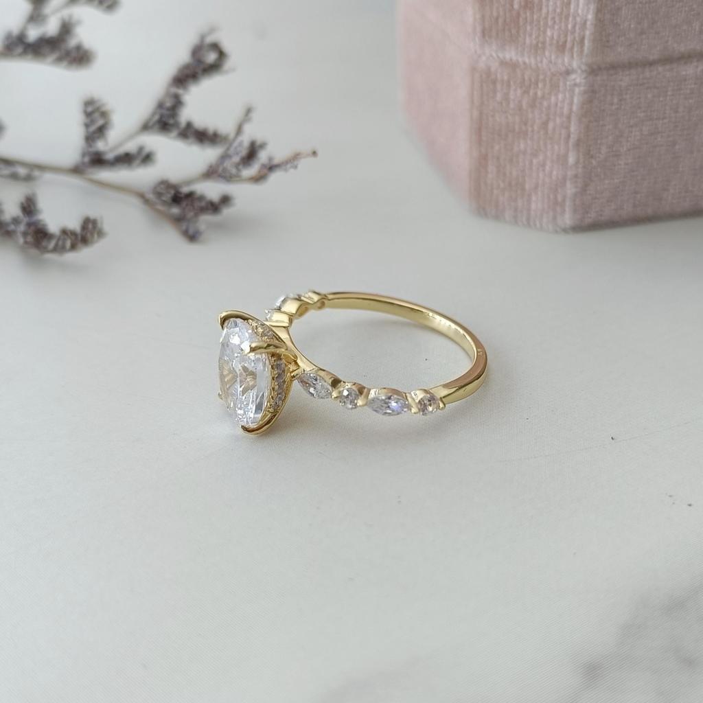 Oval Cut Cubic Zirconia Engagement Ring, 925 Sterling Silver/Gold Plated Solitaire Wedding Jewelry Gift for Women