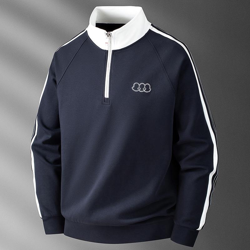 

Men s Autumn Luxury Color Block Half-Zip Embroidery Stand Collar Hoodie XL синій