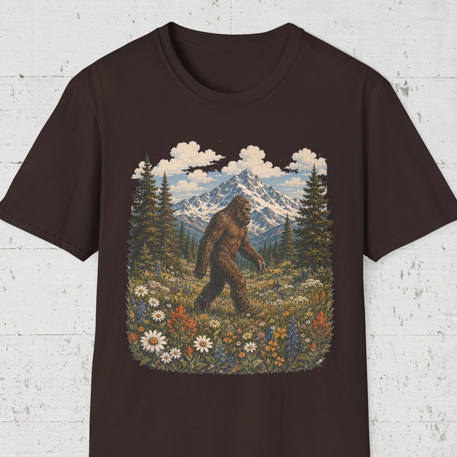 Bigfoot Hiking Shirt, Mountain Meadow Tee, Sasquatch Lover T shirt, National Park Shirt, Camping Adventure Tee S