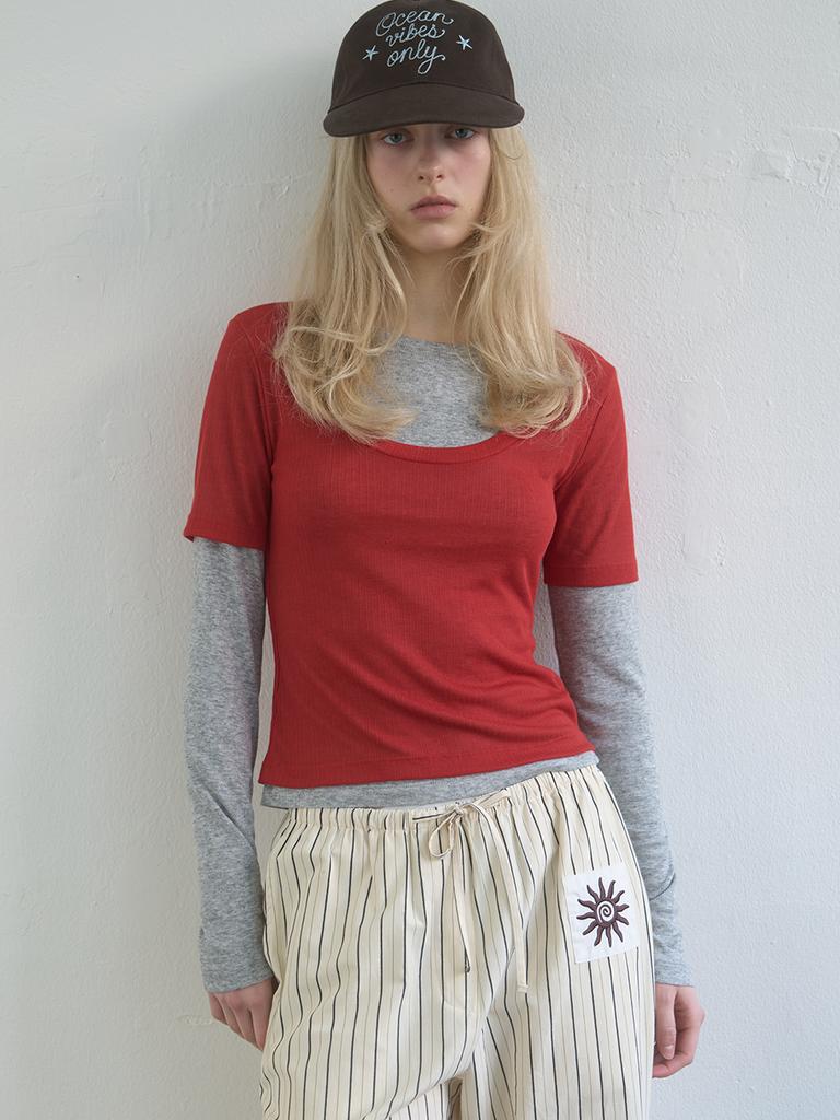 KIJUN Layered Jersey Top Red