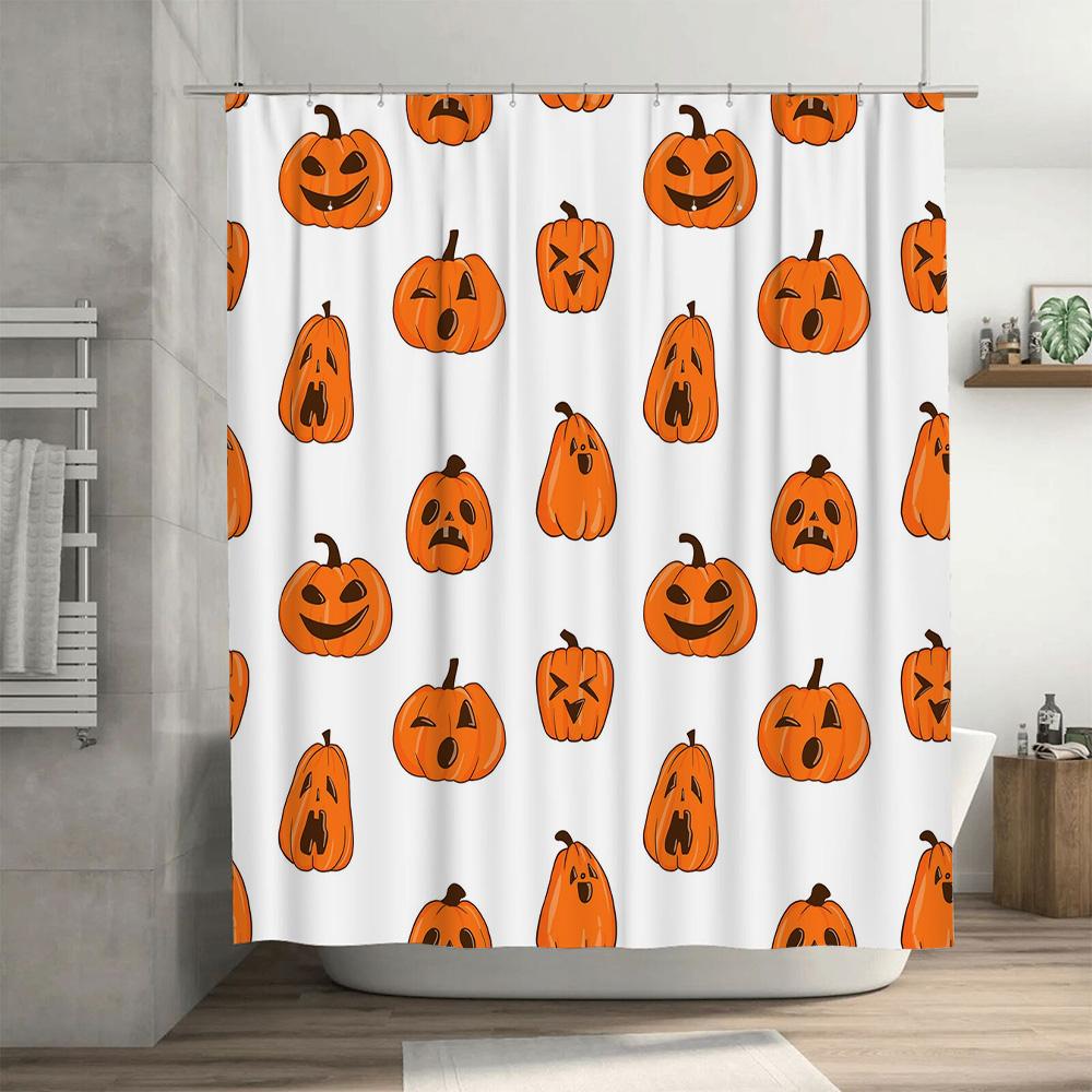 Halloween Printed Pumpkin Shower Curtain Waterproof Fabric 3D Orange Ghosts Decorative Bathroom Liner Size Customizable for Kitc