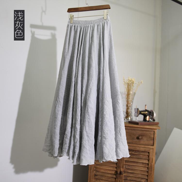 Women's Cotton Linen Maxi Skirts Double Layer Boho Elastic High Waist Pleated A-Line Flowy Swing Long Maxi Skirts Elastic Waist Long Skirt for Women