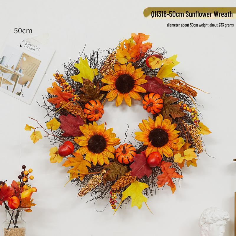 Pumpkin Berry Maple Leaf Vine Halloween Decor Wreath for Hotel & Mall