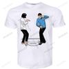Male Black Tshirts  Cotton Print Mens Summer Oneck Tees Mens Pulp Fiction Dance Short Sleeve Tshirts Euro Size