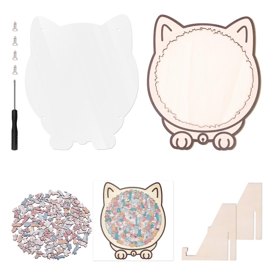 134/135 Pcs Cat Shaped Wooden Jigsaw Puzzle Unique Irregular Puzzle Cat Puzzles for Cats Lovers Home Decoration Festival Gifts