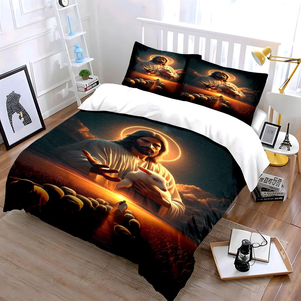 Jesus holding a lamb. Bedding sets Duvet cover sets Duvet covers Pillowcases(1*Duvet Cover 2*Pillowcases without duvet insert)
