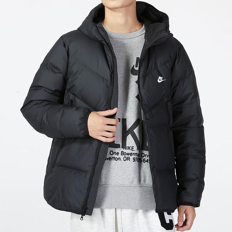 New Nike Men's Logo Print Zip Up Pocket Hooded Down Jacket Black DV1132-010