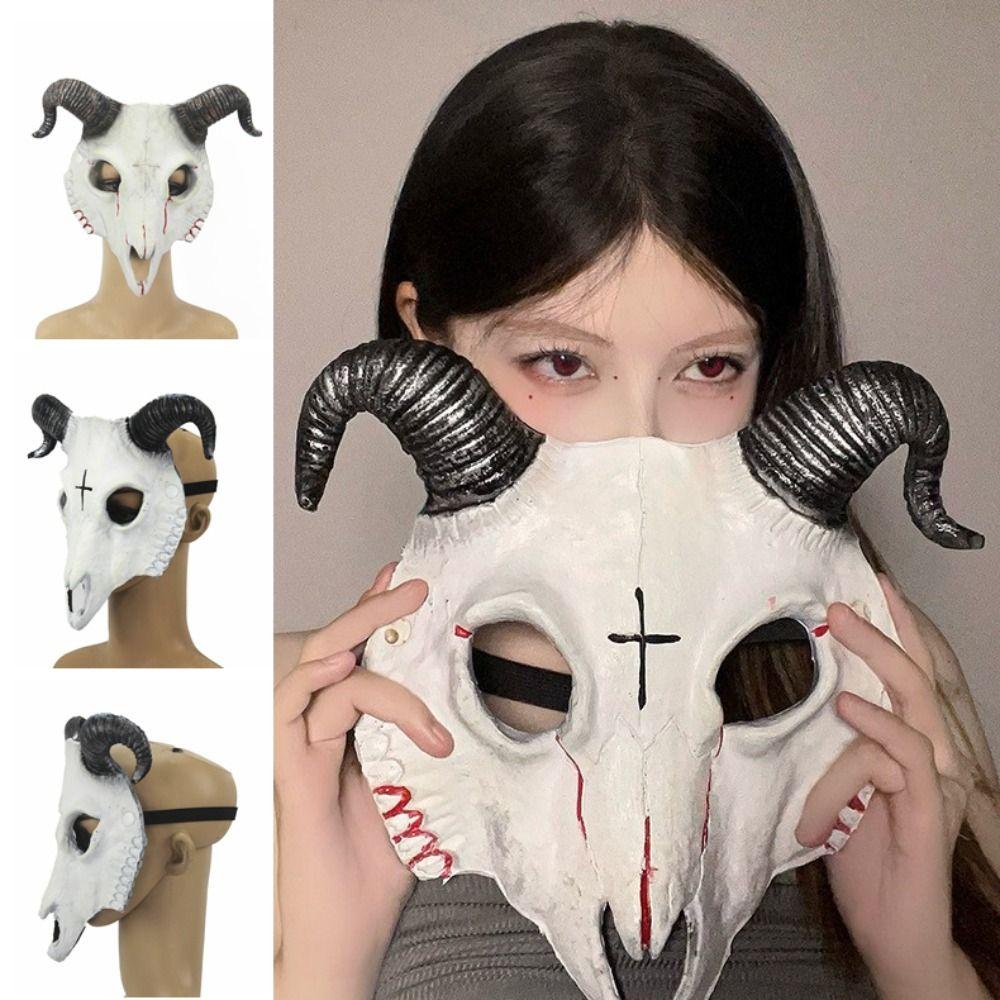 Gothic Antelope Halloween Mask PU Leather Cosplay Supplies Halloween Bloody Skull Mask Party Props Goat Horn Mask Masquerade