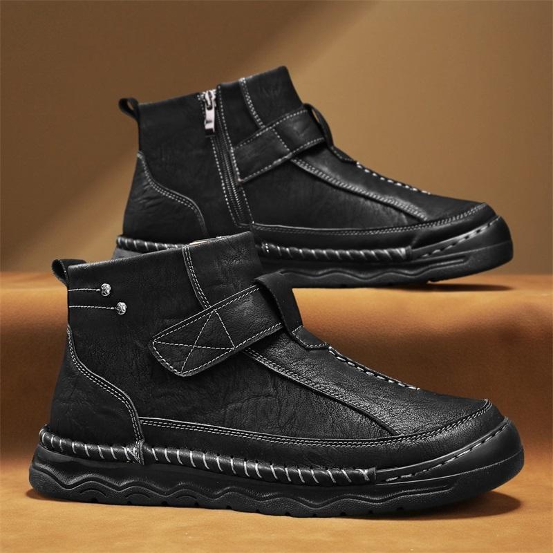 Men's Leather Boots Zipper High Top Casual Shoes Sneakers 39-48