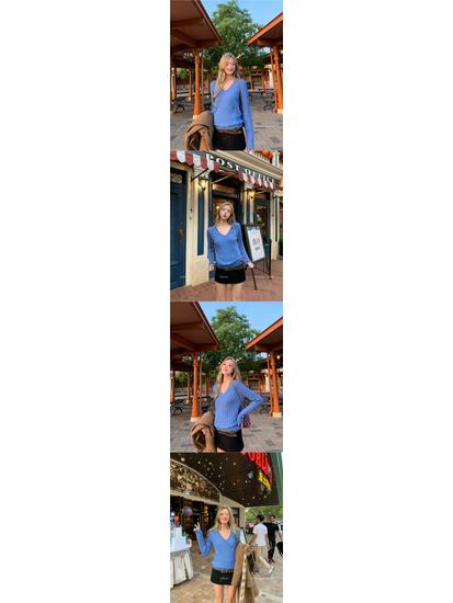 Belgian Chimes Blue V-Neck Cable Knit Sweater – Women's Autumn Long Sleeve Knitwear