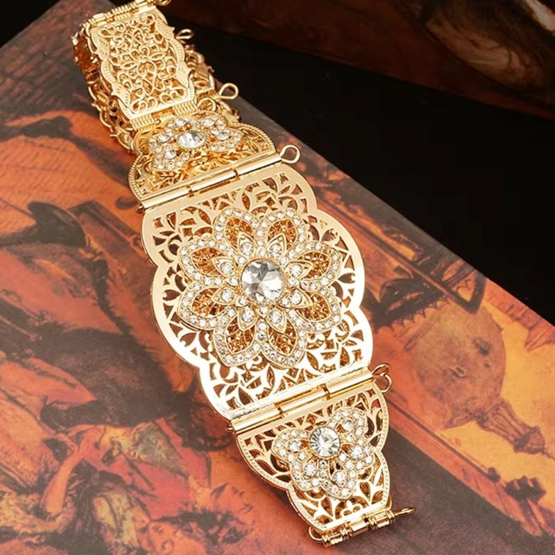 Decorative Corset Band Middle Eastern Metal Belt For Women Long Robe Caucasus Wasit Chain With Rhinestones Design