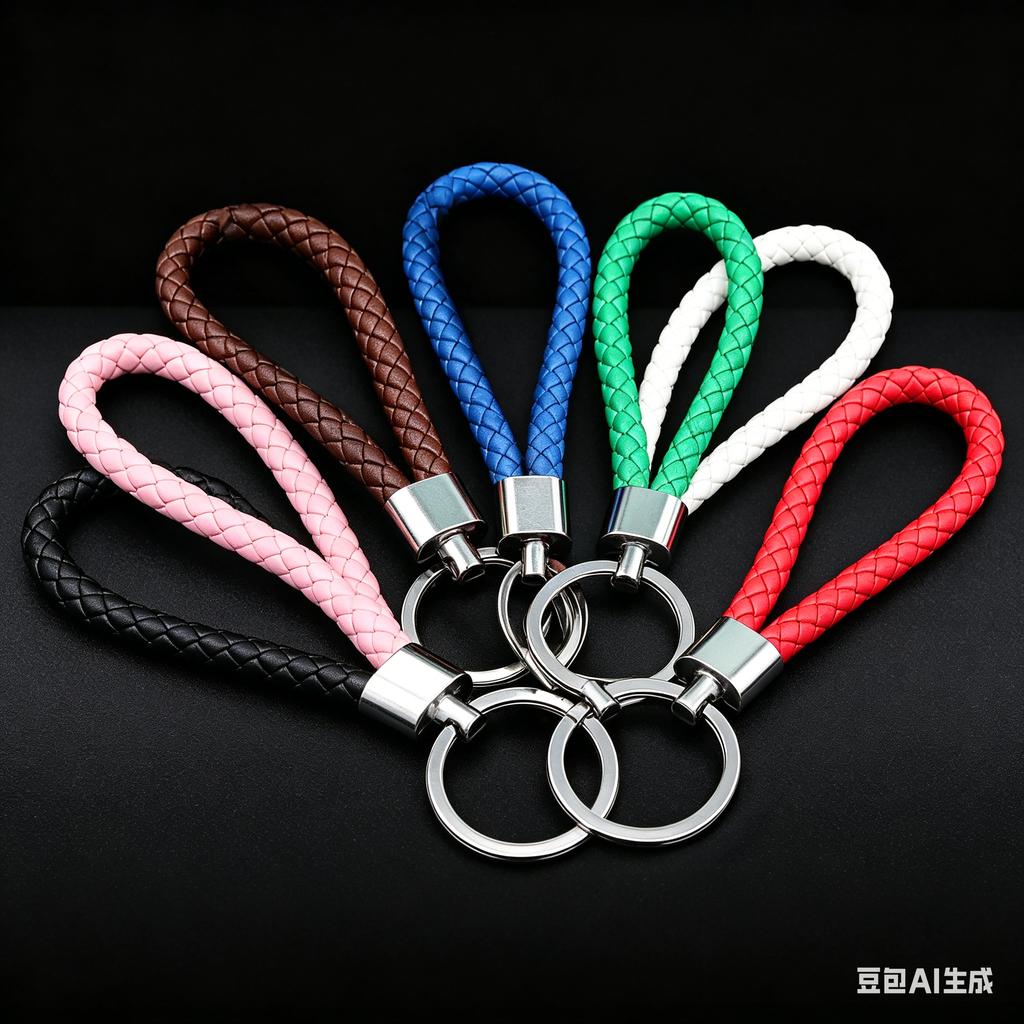 Braided Leather Keychain Loop with Metal Key Ring Durable Handwoven Strap for Keys Bags Backpacks Luggage Accessories