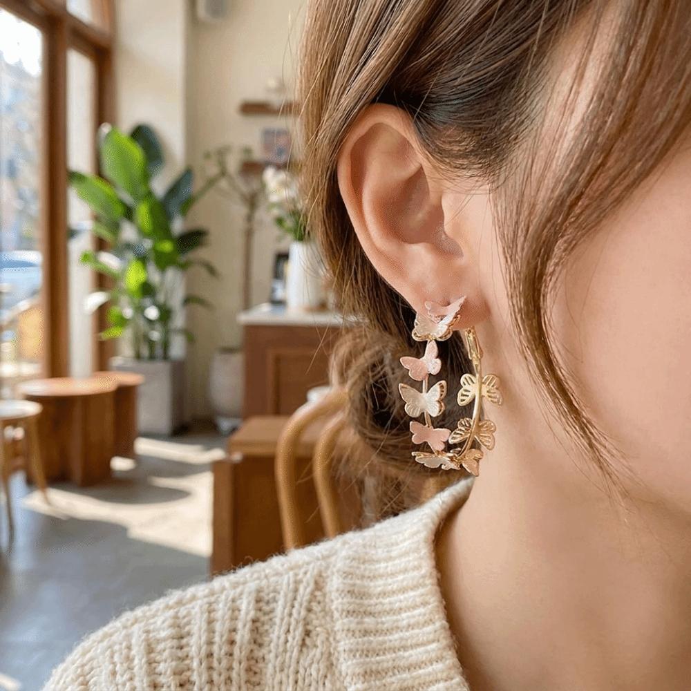 Trendy Round Circle Earrings Elegant Statement Jewelry Creative Butterfly Hoop Earrings Date Night