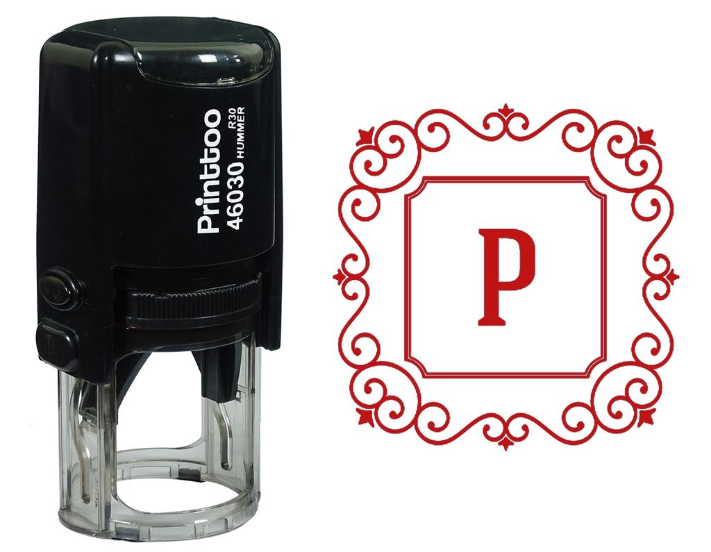 Printtoo Alphabet P Monogram Initial Square Swirl Border Self Inking Rubber Stamp Office