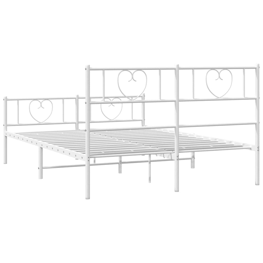 Metal Bed Frame with Headboard and Footboard White 150x200 cm