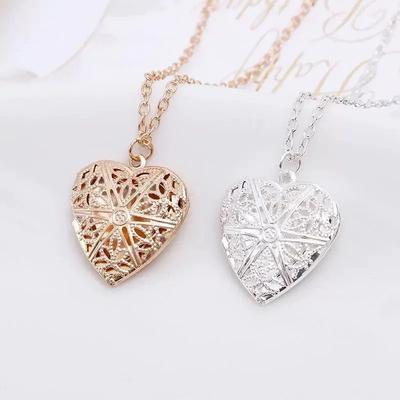 Modische Herz-Anhänger-Halsketten für Damen Hohl Ausgestanzte Romantische Fotorahmen Anhänger Kette Halskette Goldene Farbe Schmuck