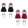 Kids Girls Turndown Collar Bow Tie Top Button Closure Long or Short Sleeve with Elastic Waistband Suspender Skirt and Socks Set