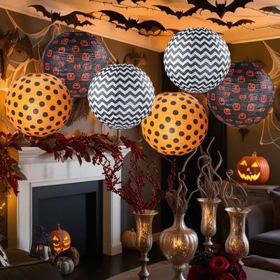 Yousheng 12 szt. Dekoracje na imprezę Halloween lampiony kula dyni plaster miodu papierowe wachlarze wiszące ozdoby straszny wystrój do domu biura wewnątrz na zewnątrz