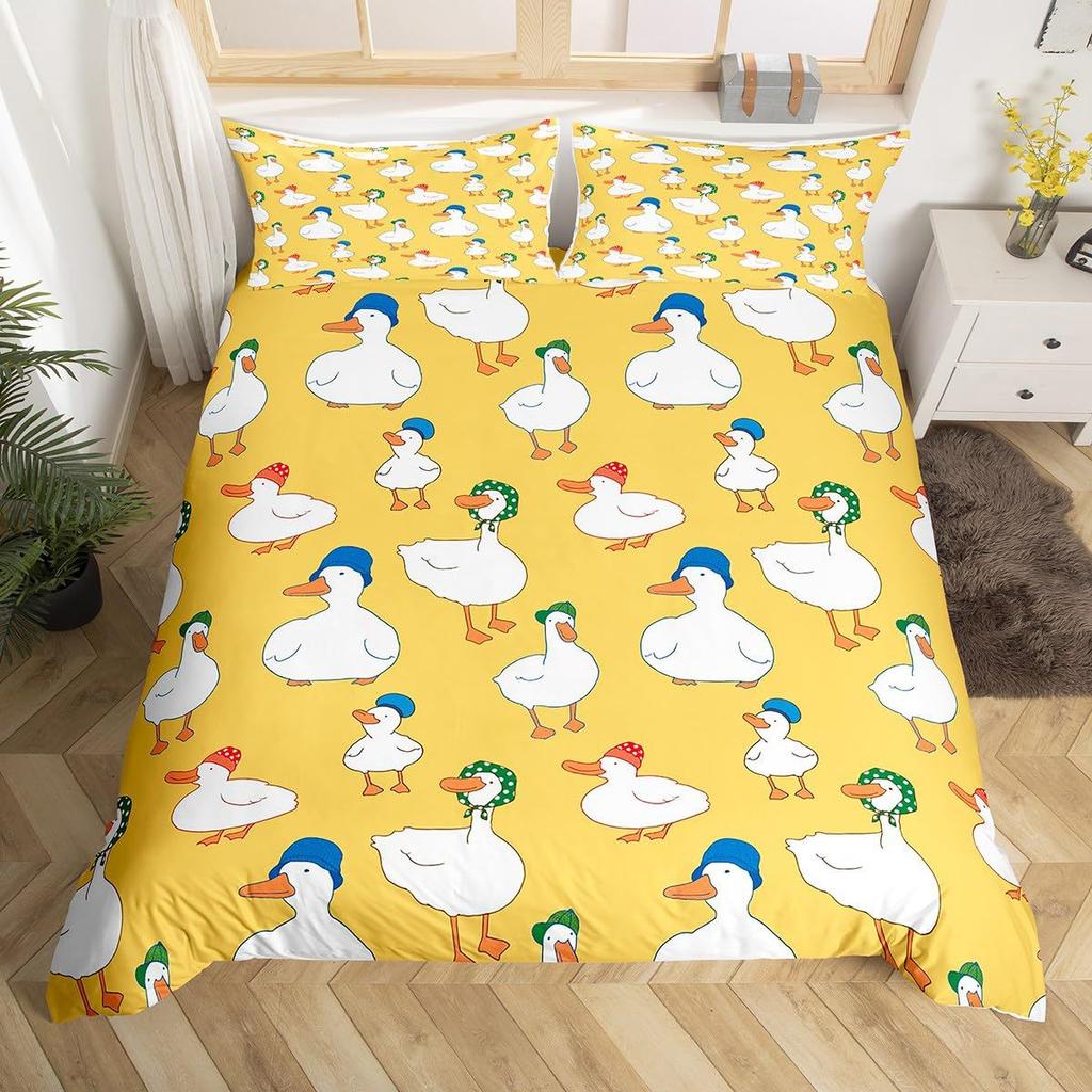 Cute Little Yellow Duck Duvet Cover Children'S Bedroom Decorative Bedding Three-Piece Digital Printing Quilt Cover
