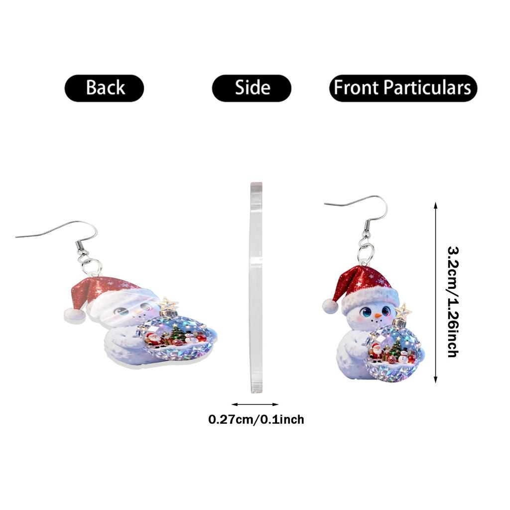 Snowman Earrings Snowball Christmas Party Flat Acrylic Snowman Earrings
