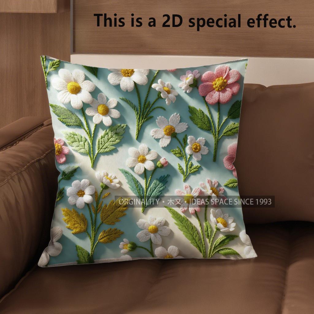

2D Vintage Embroidered Floral Throw Pillow Covers** Pattern Cushion Cover Suitable For Sofa Bedroom Car Pillow Cover 40x40cm