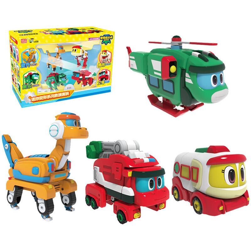 4 Stück/Set ABS Min Gogo Dino Verformungsroboter zu Dinosaurier Spielzeug Actionfiguren Transformation Auto Flugzeug Motorboot Kran Spielzeug
