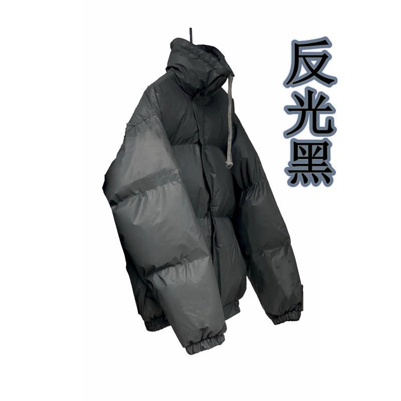 High Street Stand Collar Cotton Puffer Jacket Couples Loose Fit Winter Warm Thick Coat Solid Color Casual Outerwear