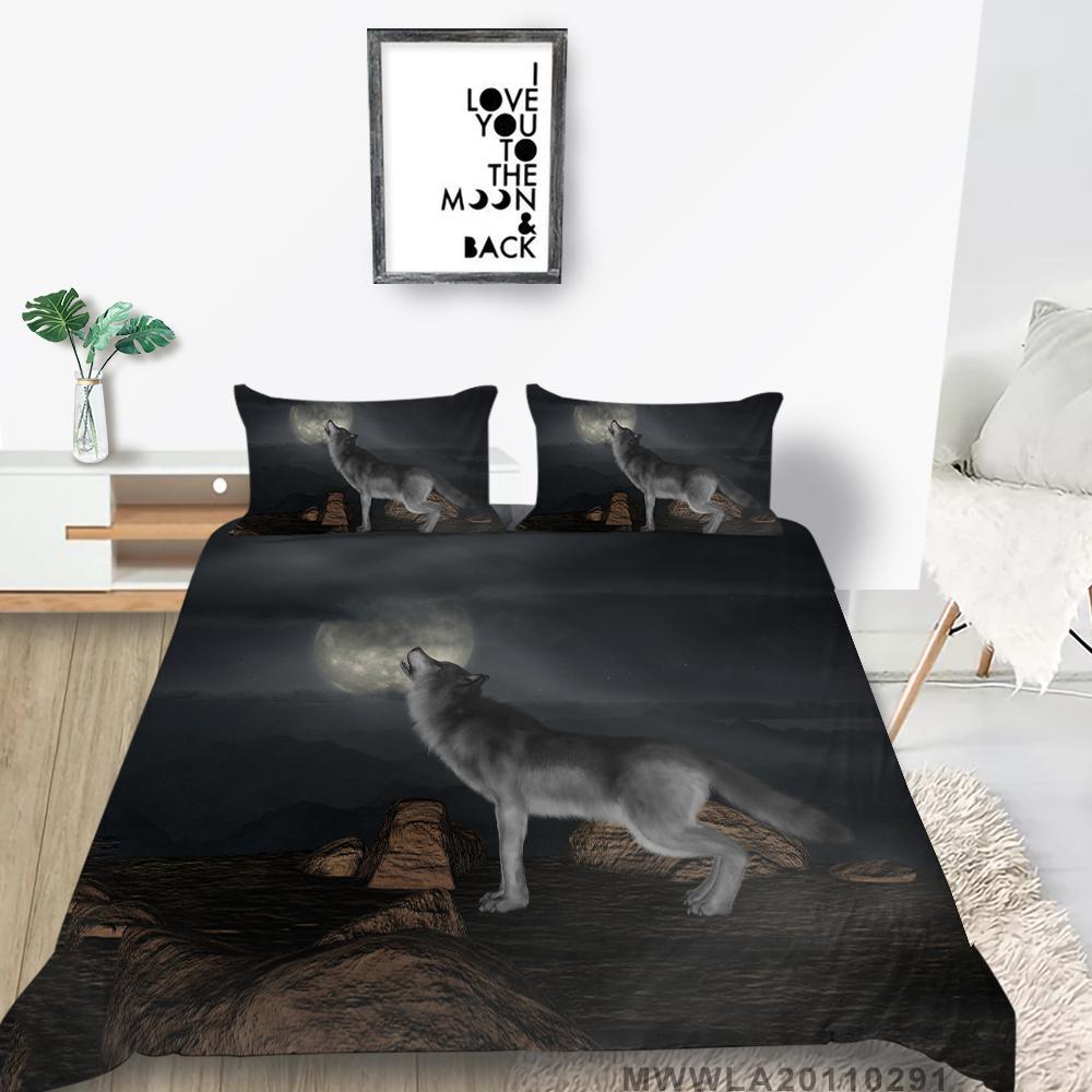 Home Textiles Bedding Suit with Pillowcase 3D Wolf Printed King Double Size Comforter Duvet Cover Bed Sets