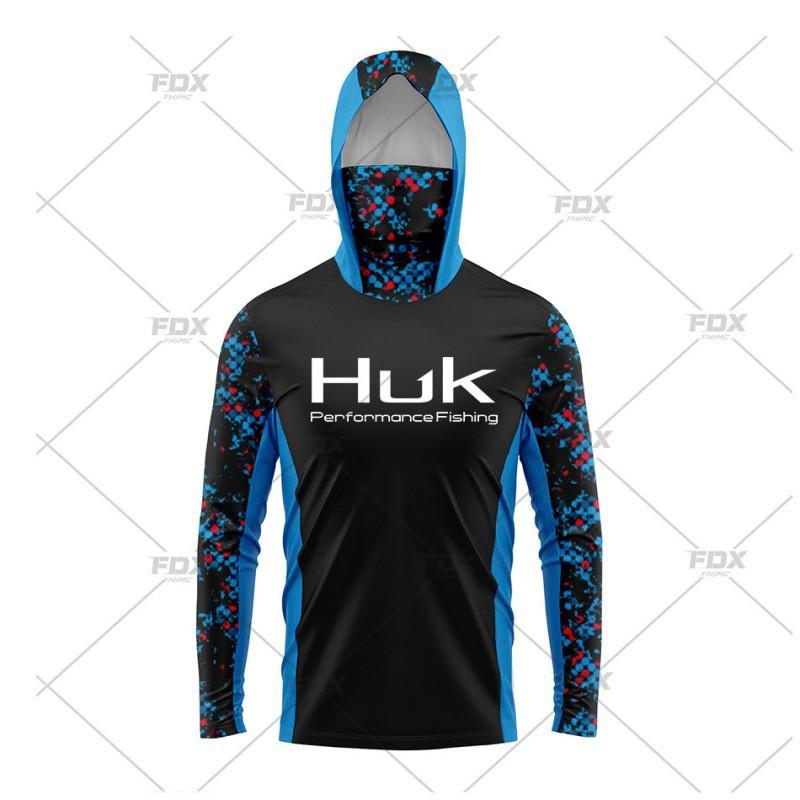 Mens Quick-Dry UPF50 Sun Protection Fishing Shirt With Hood Neck Cover Lightweight Breathable Long Sleeve Tee
