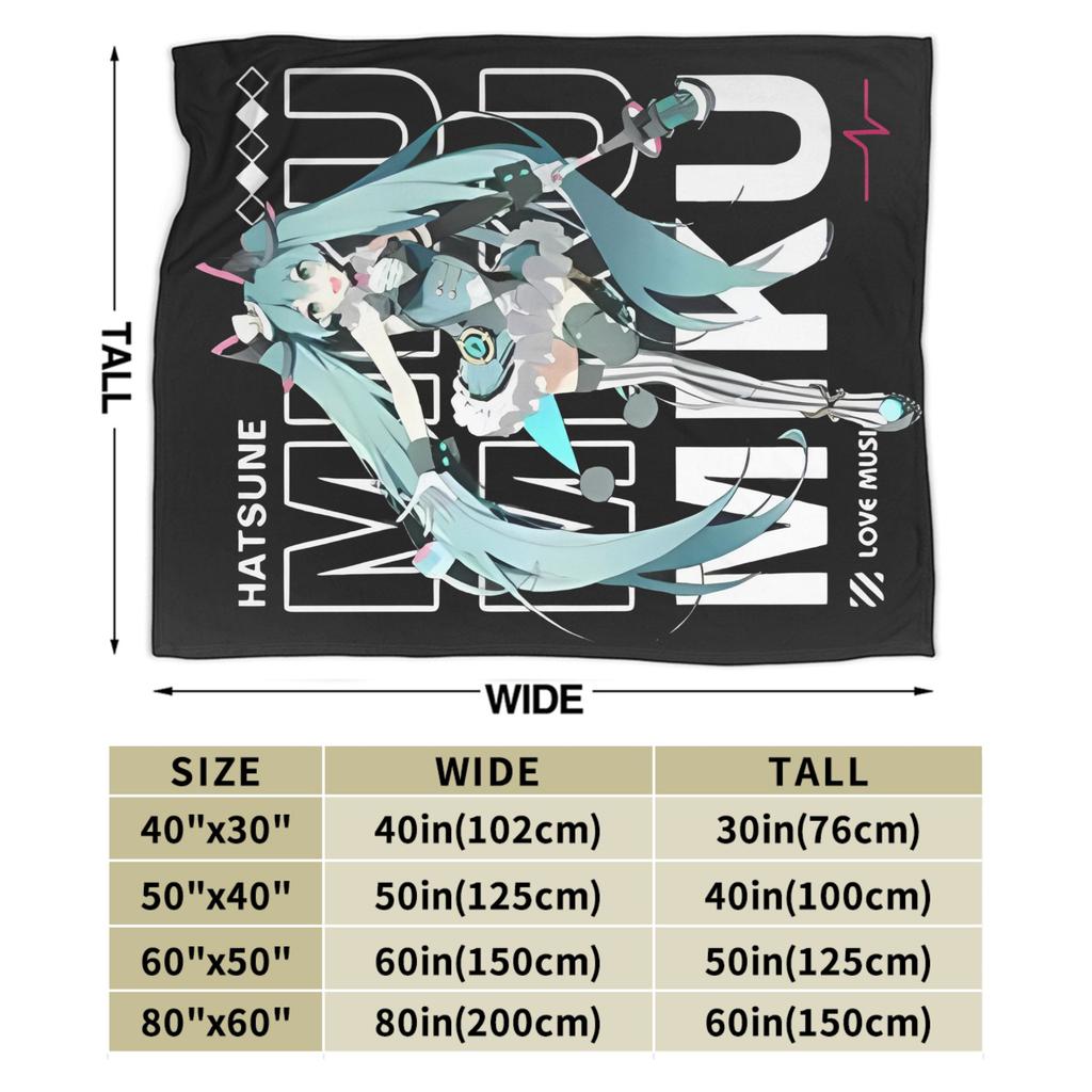 Anime přikrývky Hatsune Miku Fleece Textilní dekorace Multifunkční Super teplá přehozová deka pro domácnost Cestování Prošívaná deka