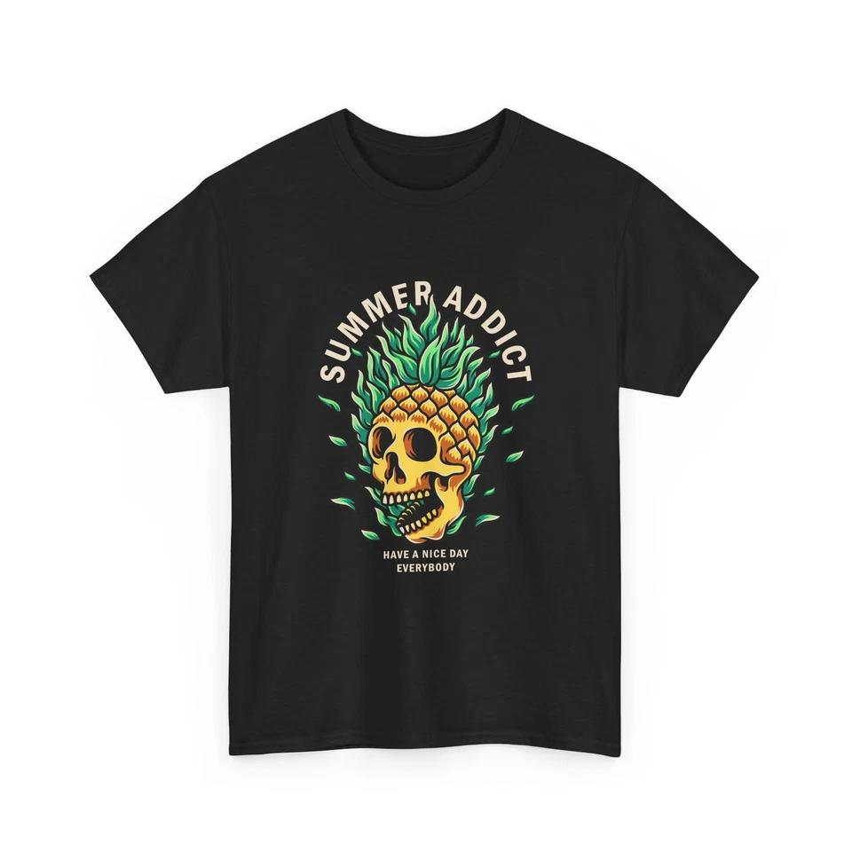 Pineapple Skull Summer T-Shirt | Tropical Skull Graphic, Cotton T-Shirt Gift Tee 4XL