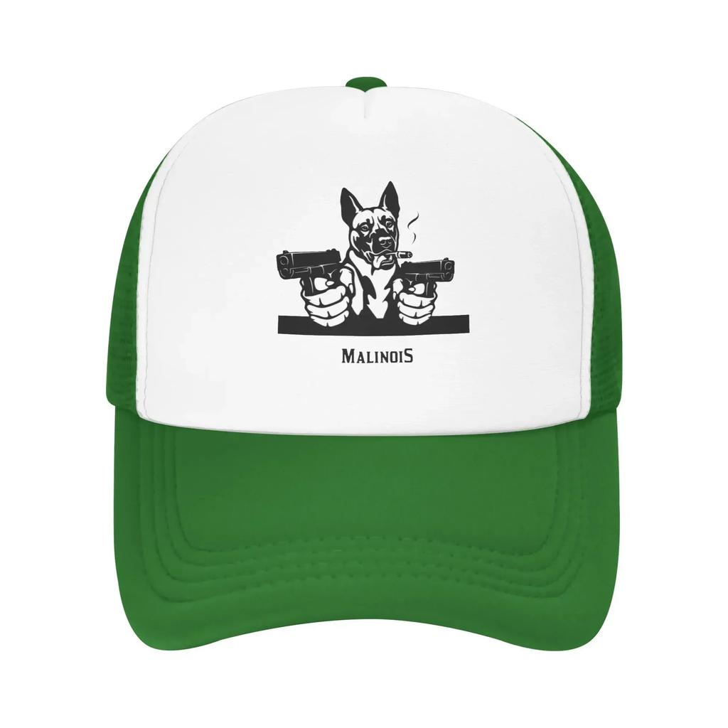 Funny Malinois Dog with Gun 2025 Belgian Shepherd Custom Mesh Baseball Caps Women Unisex Female Beach Sunscreen Hat Peaked Cap