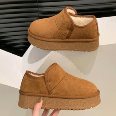 Bottines de neige en daim à plateforme pour femmes, chaussures plates en peluche, chaudes, en coton, à talons hauts, tendance, antidérapantes, décontractées