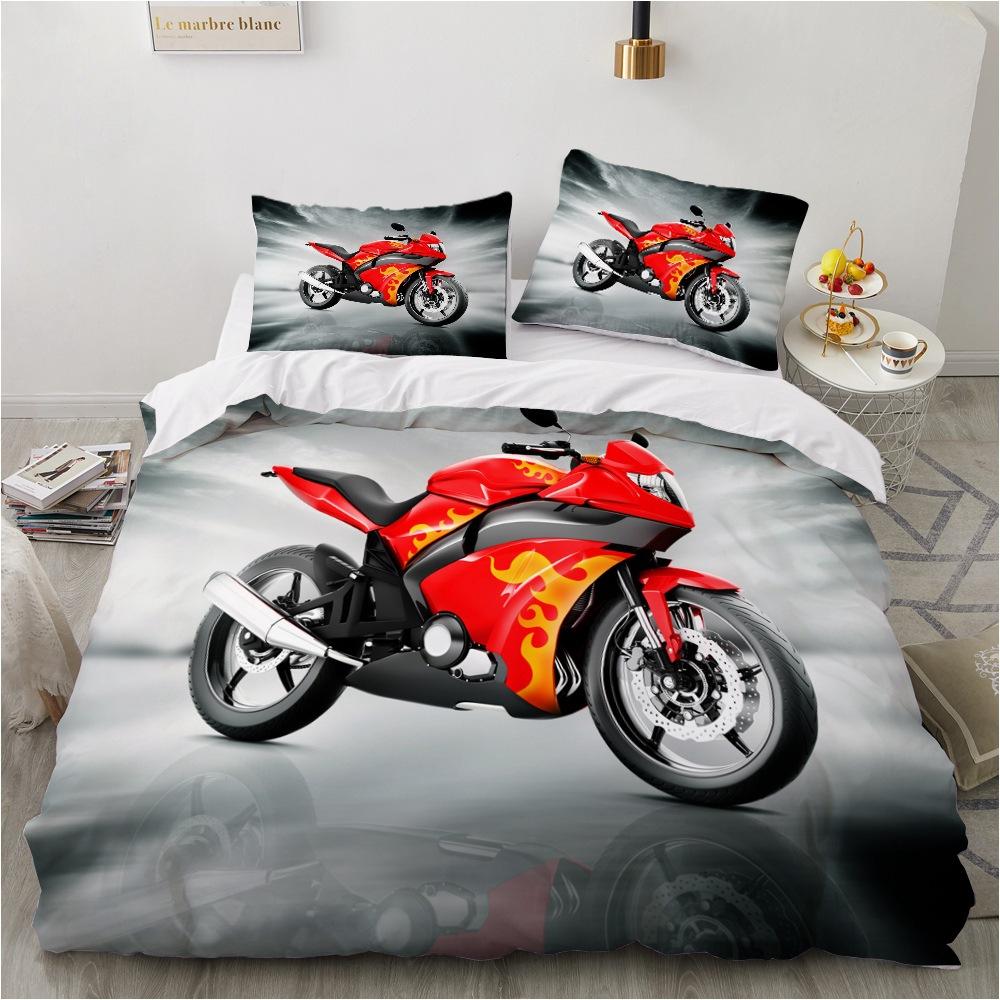 3D Sports Car Bedding Set for Boys Teens Room Soft Down Duvet Cover AU140 * 210 Full Size Bed Cover Motorcycle Print Quilt Cover