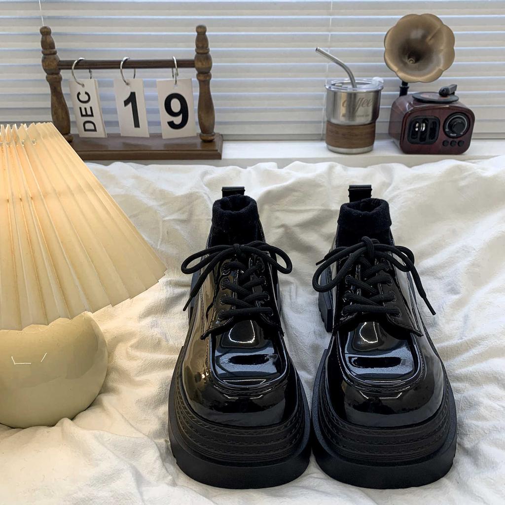 Height-increasing platform shorty Le small leather shoes women's spring and autumn spring new black versatile loafer single shoes